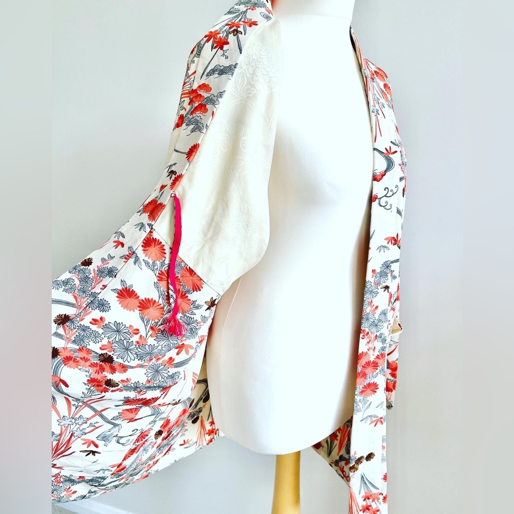 Vintage Haori Kimono Jacket Genuine Japanese in garden design size 10-14UK - Picture 5 of 10